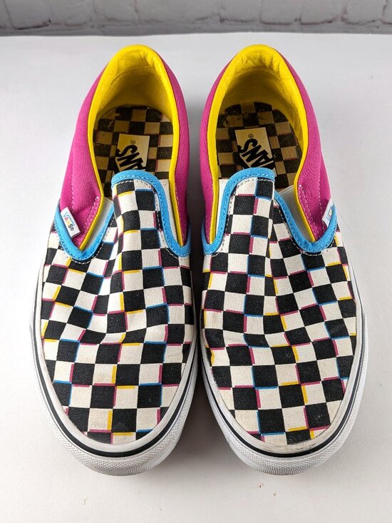 Vans Shoes - Vans Crazy Checkered Multicolor Slip-Ons Size 10 Women/8.5 Men